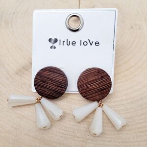 Brand New True Love Wooden With White Beads Earrings